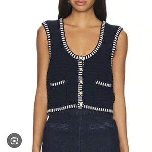 ba&sh Navy and White Striped Crop Top